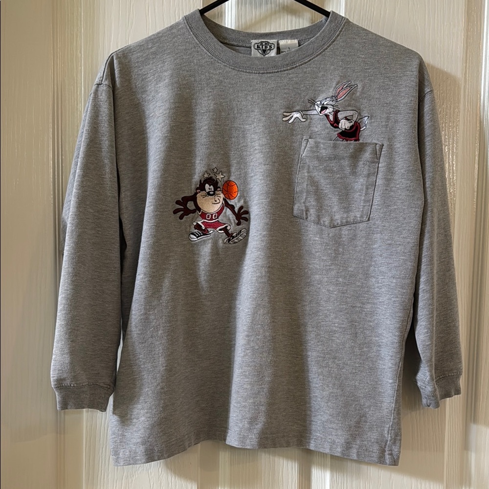 Vintage Heathered Gray LS Shirt Bugs Bunny Taz Basketball Looney Tunes Acme